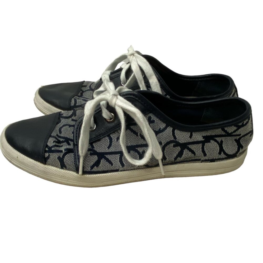 Calvin Klein Merlinda navy sneakers lace up preppy casual leather fabric size 7